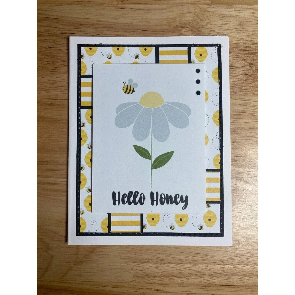 Bee & Flowers Greeting Card – Handmade A2 Card – All Occasion Blank Card